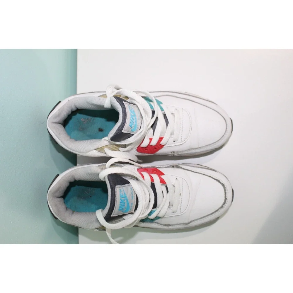 Nike Air Max 90 Kids Sneakers White Grey Red Teal CD6864-108 Size 5Y